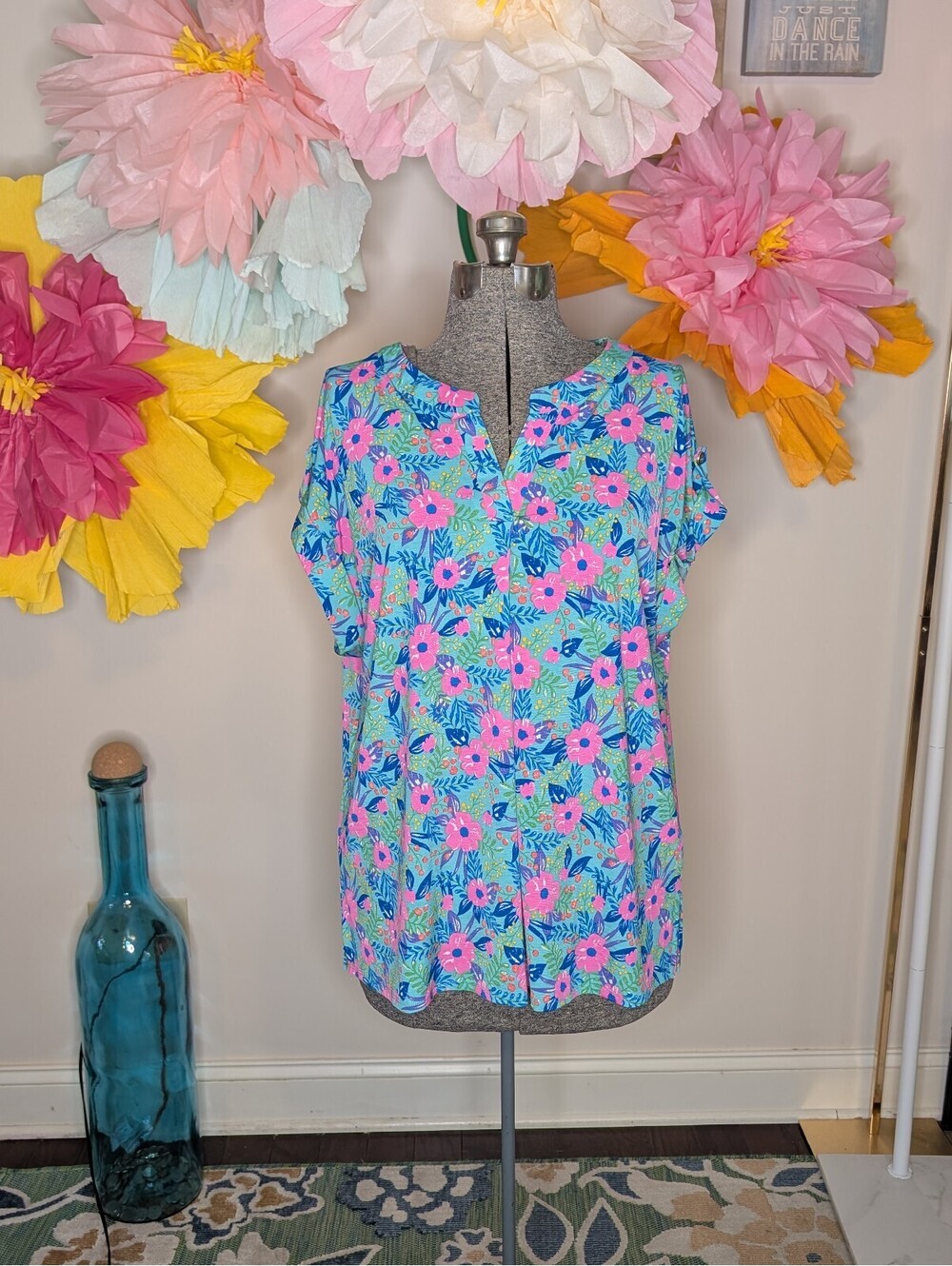 2139 - Dear Scarlett XL Floral Print Short Sleeve Blouse